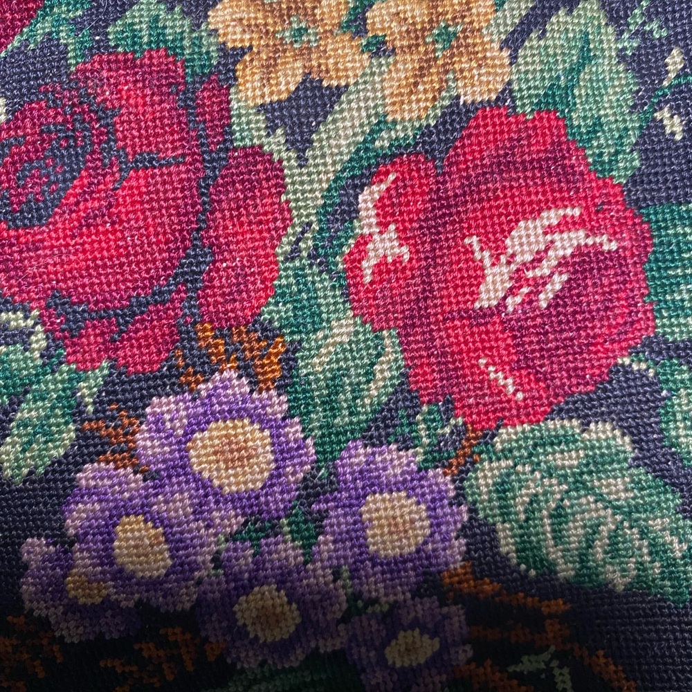 Vintage Tapestry Embroidered Petit Point Floral Evening Bag Purse w/ Gemstones - Picture 4 of 7